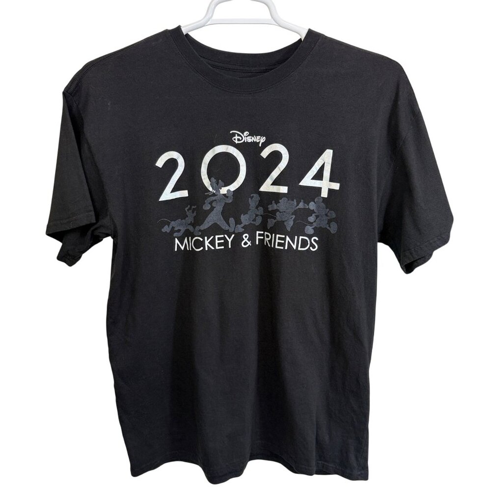 Disney Graphic Tee Mens Size L (42/44) 2024 Mickey & Friends Black 100% Cotton